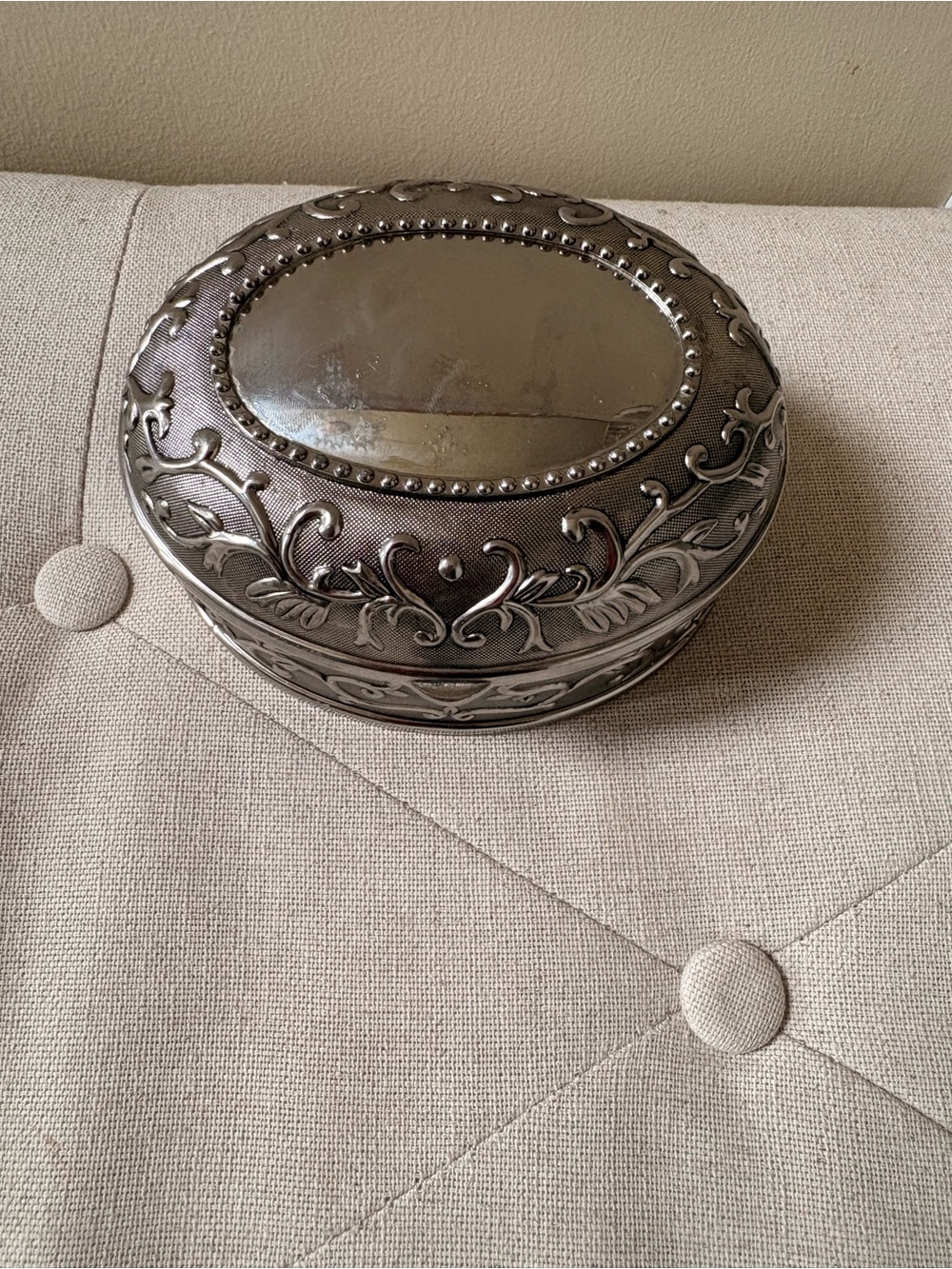 Ornate Silver-Tone Decorative Jewelry Box - Picture 2 of 4